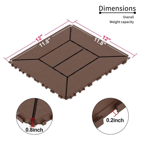 44-Pack Plastic Interlocking Deck Tiles, 6-slat Outdoor Flooring