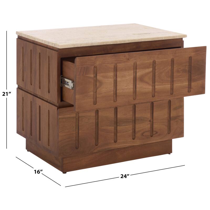 SAFAVIEH Couture Kaylissa Travertine Top 2-Drawer Nightstand