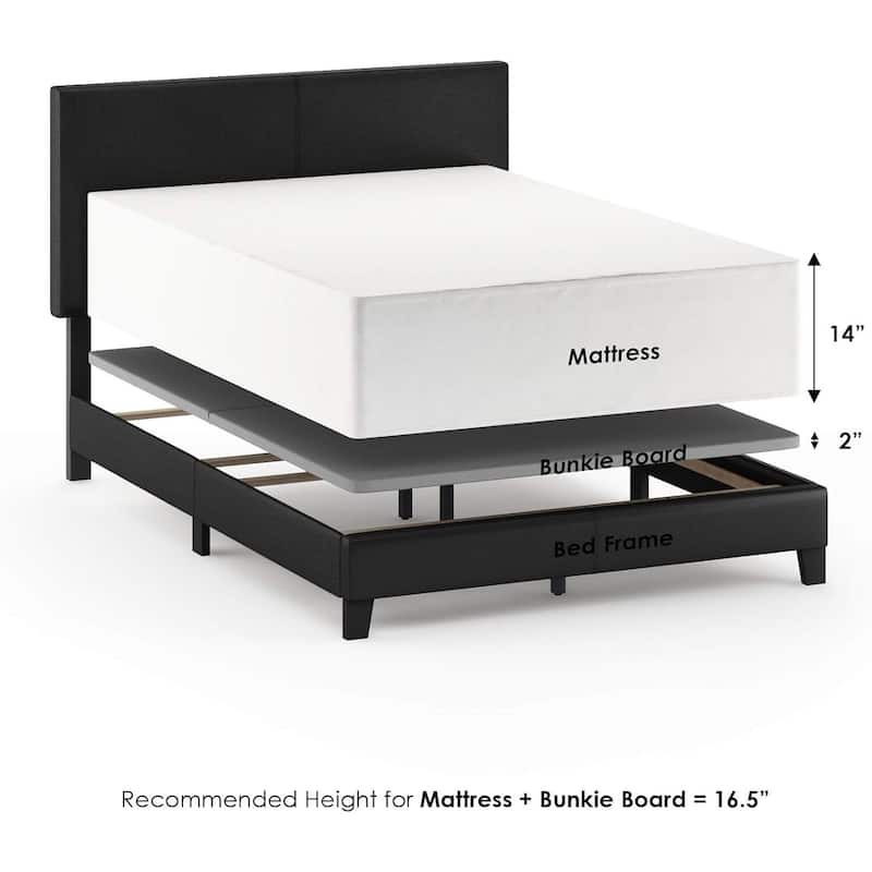 King Bed Frame Upholstered Black PU Leather Platform Bed Modern Glam Style