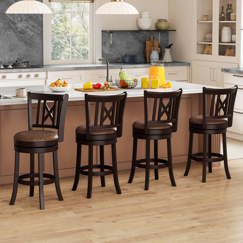 Gymax Set of 4 Bar Stools 26'' Swivel Bar Chairs w/ Footrest Hollowed