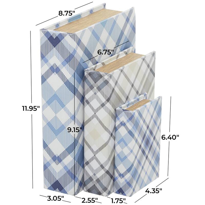 Faux Storage Book Decorative Box - Set of 3 Dark Brown, Gray, Cream, Beige, Multi Colored, Blue, White - Roche River Decor