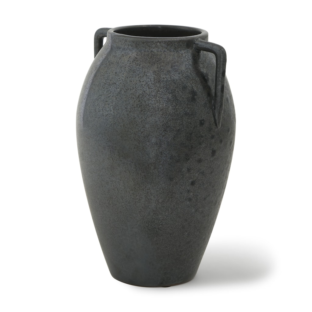 Kora Dark Gray And Brown Metallic Double Ear Vase (11") - 7.5L x 7.5W x 11.2H