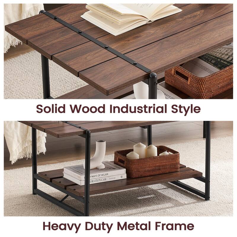 Coffee Table with 2 Storage Shelf