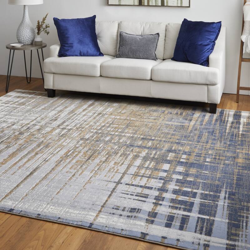 HomeRoots 9' X 12' Blue Orange And Gray Abstract Power Loom Area Rug - 9' x 12'