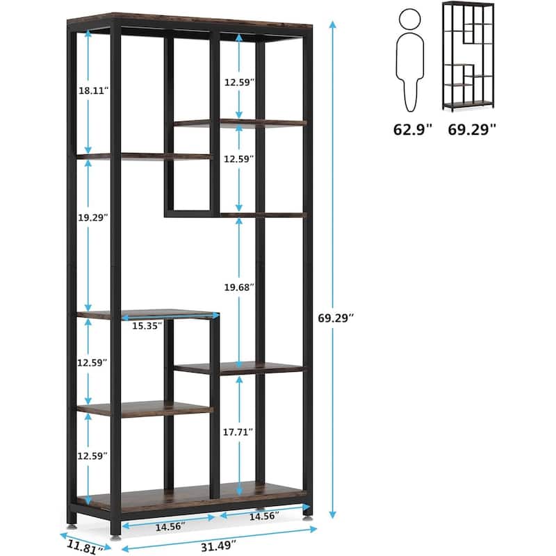 Industrial 6-Tier Staggered Bookshelf