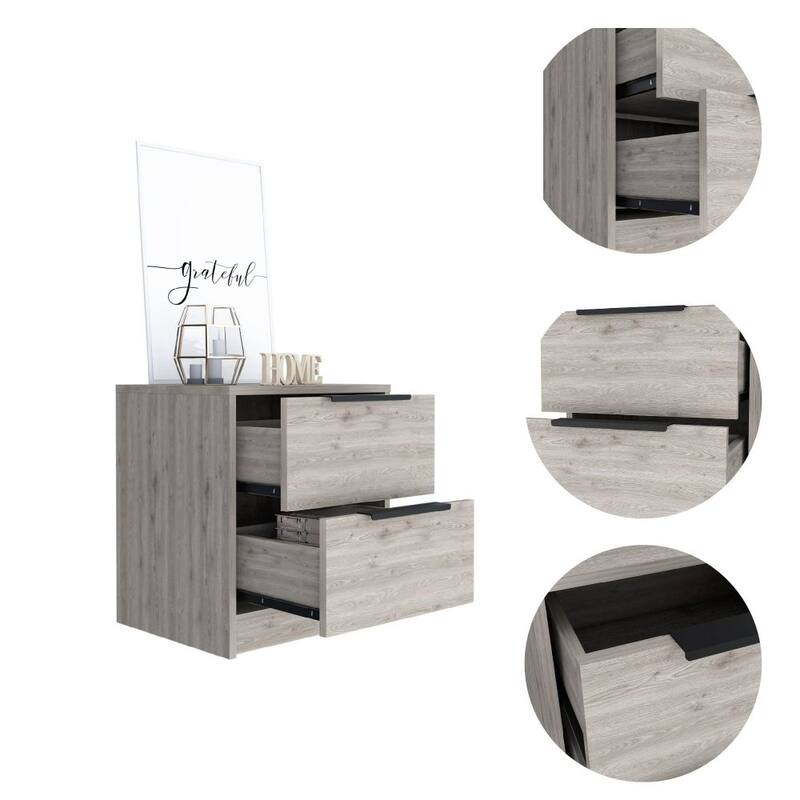 Bedroom Nightstand Two Drawers Metal Handle Smokey Oak - Gray