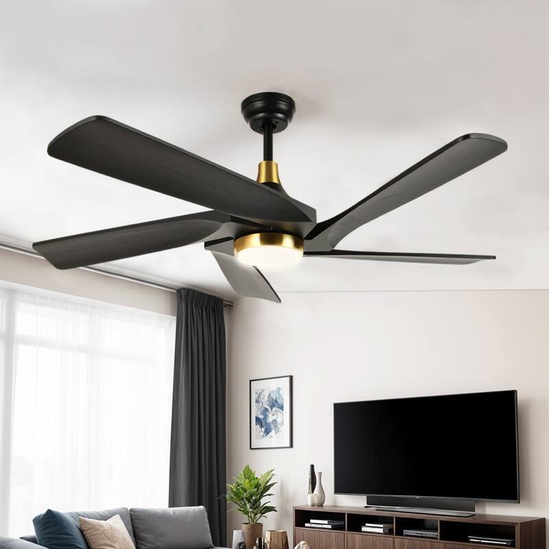 52" Ceiling Fan Lights With Remote Control and 5 Solid Wood Blades - Black
