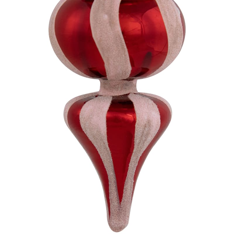 5.5" Shiny Red Frosted Striped Candy Cane Finial Christmas Ornament