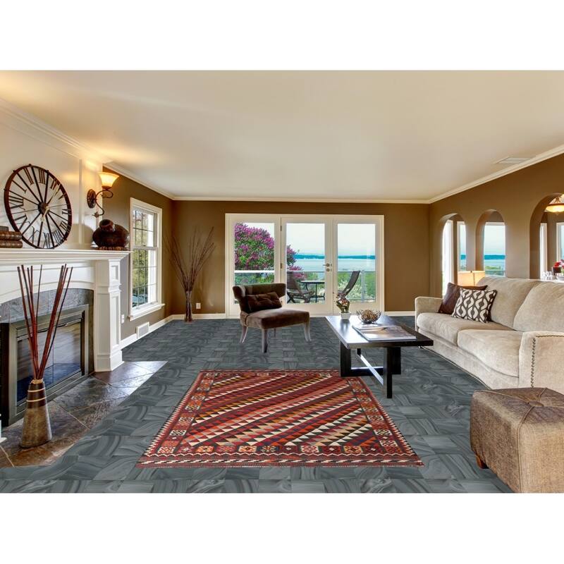 Geometric Kilim Qashqai Persian Vintage Area Rug Flatweave Wool Carpet - 5'0" x 7'10"