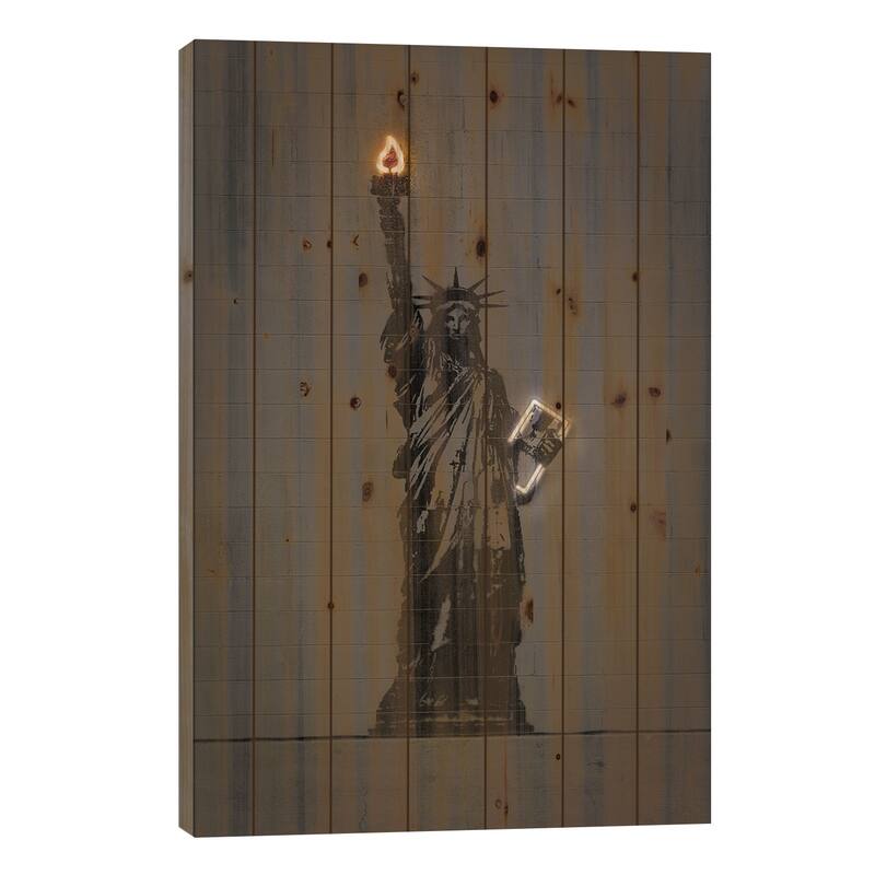 Statue Of Liberty Print On Wood by Octavian Mielu - Multi-Color - 26x18x1.5