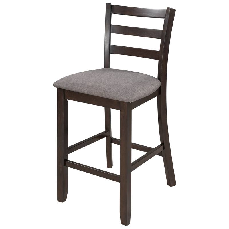 Vintage Counter Height Dining Table with Two Tiers Storage Shelves, Coffee Table & Chair Set, 4 Back Chairs