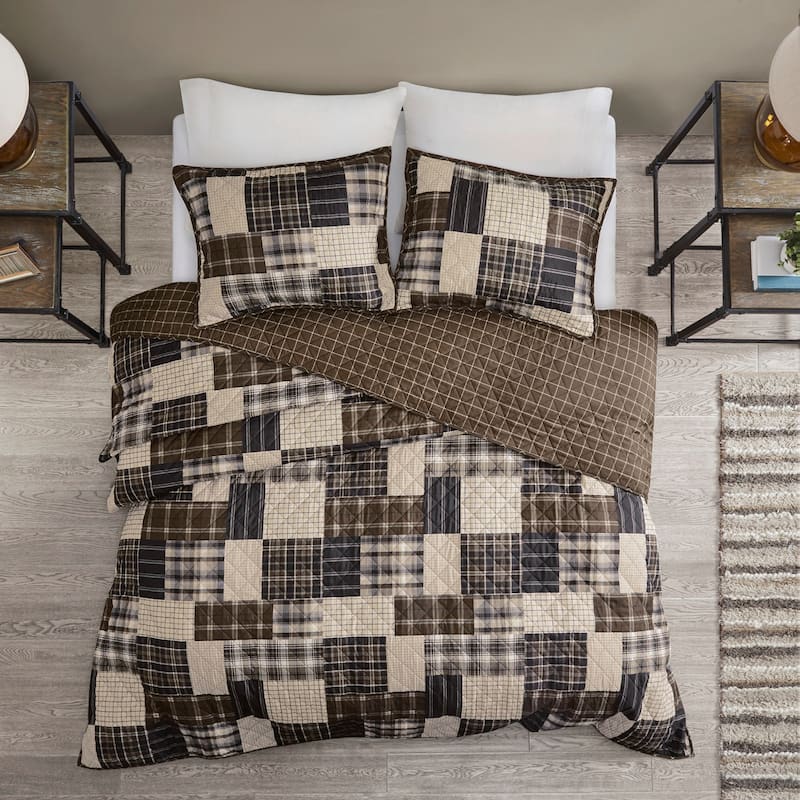3 Piece Reversible Printed Quilt Set Black/Brown King/Cal King