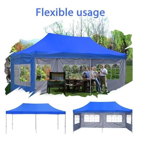 GDY 10x20 Ft Outdoor Pop up Canopy Tent, With 4 Removable Sidewalls and 4 Transparent Windows