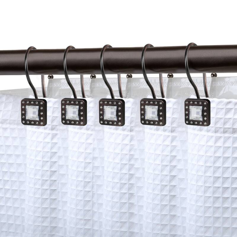Utopia Alley Double Shower Curtain Hooks for Bathroom, Crystal Design, Set of 12 - Oil Rubbed Bronze