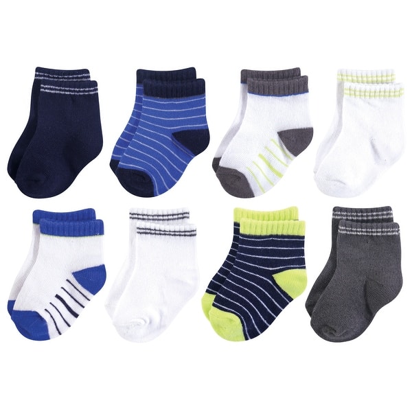 slide 1 of 1, Hudson Baby Infant Boy Cotton Rich Newborn and Terry Socks, Navy Charcoal 0-6 Months - Navy Charcoal