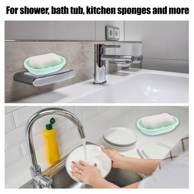 Soap Dish Soap Cleaning Storage for Home Bathroom Plastic 13x9.5cm - Green