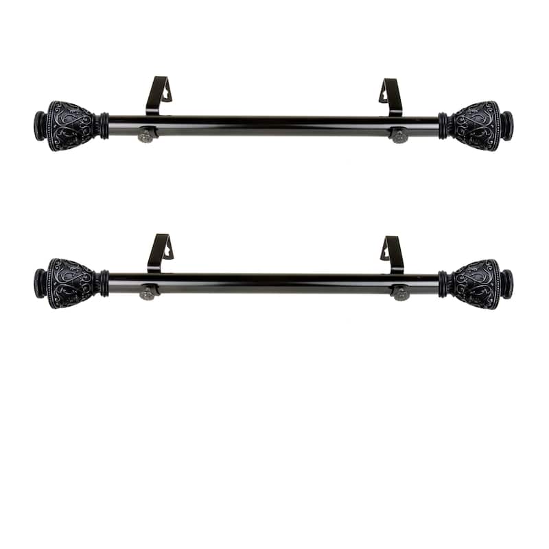 Steel Curtain Rods Set - 12-20 Inch Adjustable Rods with Finials - Drapery Rods for Windows - M
