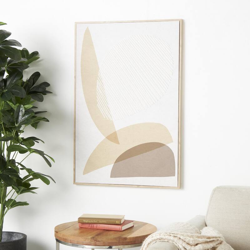 Wooden Abstract Overlapping Shapes Living Room Wall Decor with White Fabric Detailing - Brown - Roche River Decor