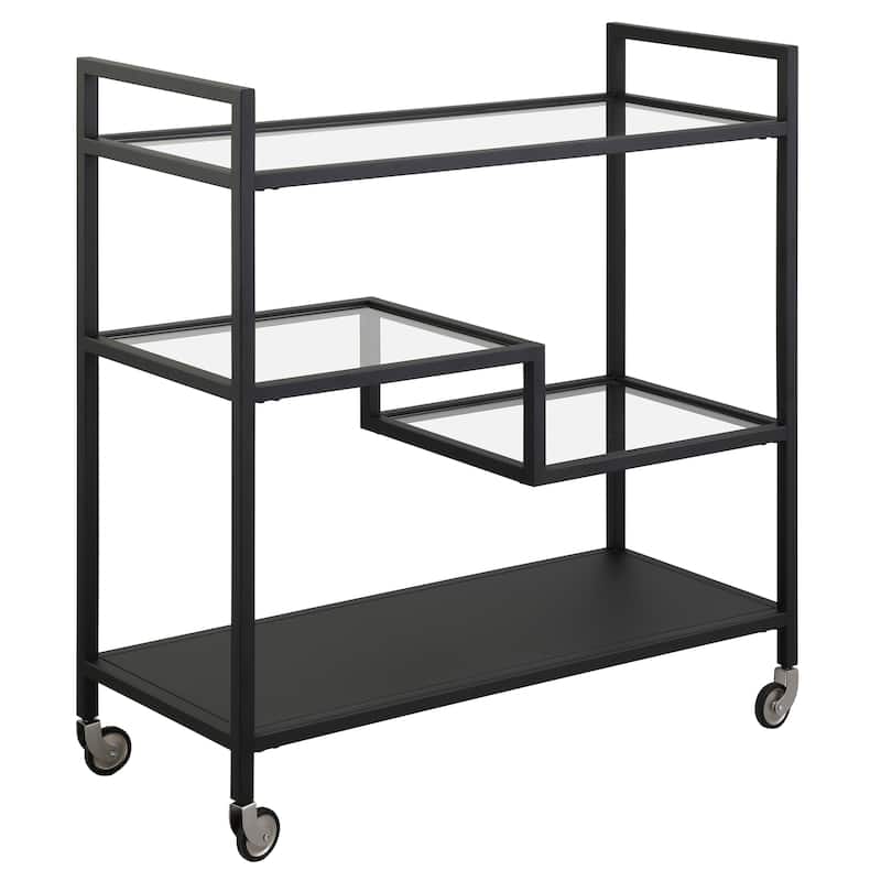 Lovett 33" Wide Rectangular Bar Cart with Glass Shelves