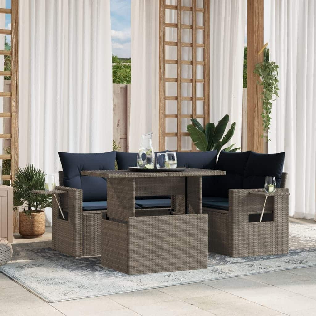 vidaXL Patio Sofa Set with Cushions Table and Couches 5 Piece Poly Rattan