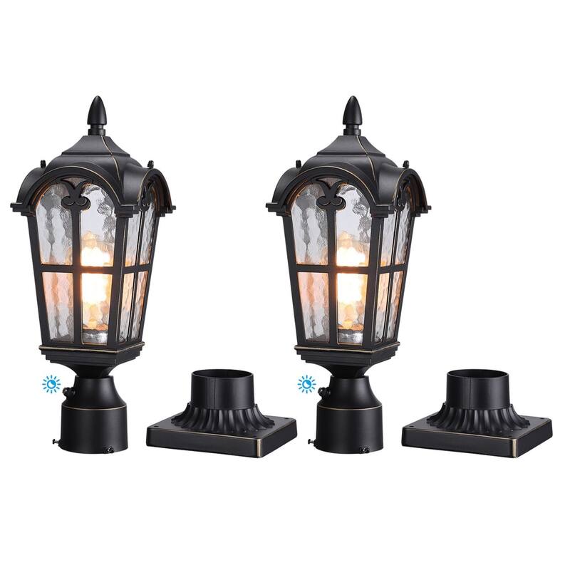 Dusk to Dawn Outdoor Post Lantern, Water Ripple Glass Post Light - 2PACK - 2PACK