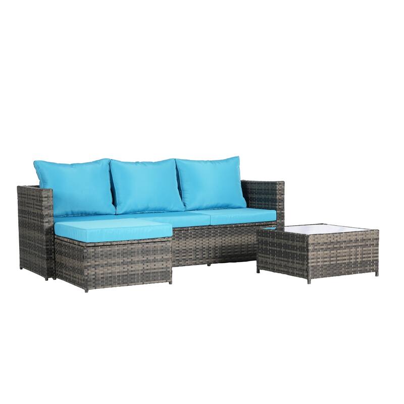 2-Pieces Outdoor Patio L-Shaped Sectional Sofa Set with Glass Coffee Table