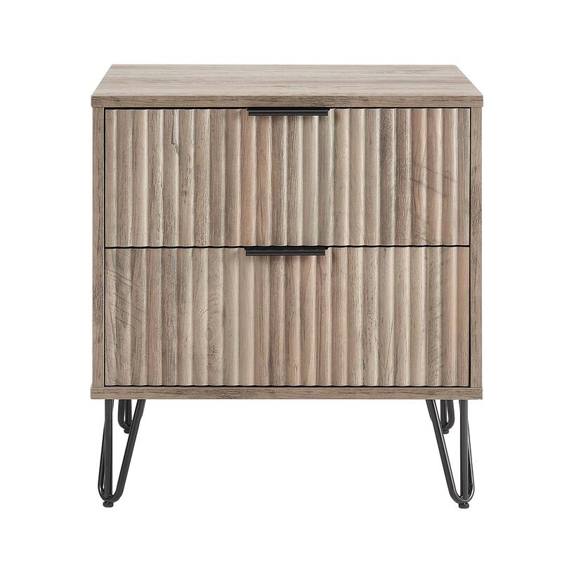 Manhattan Comfort Dumbo Mid Century Nightstand with 2 Drawer and Metal Feet.
