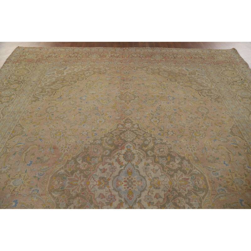 Hand Knotted Oriental 100% Wool Carpet Traditional Floral Pink Mashad Area Rug - 13' 0'' X 9' 6''