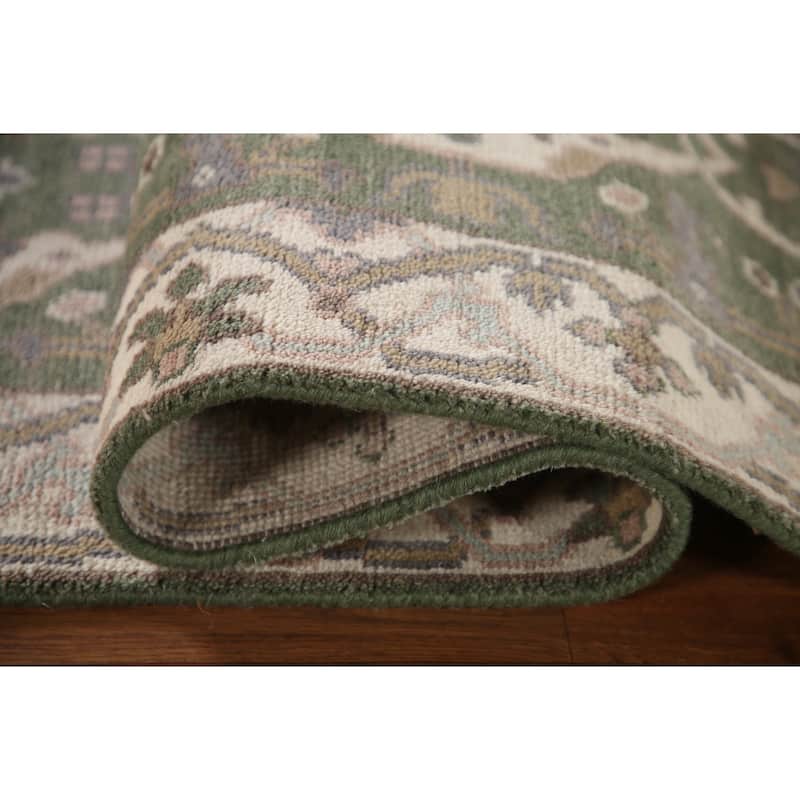 Green Oushak Style Runner Rug Hand-knotted Wool Carpet - 2'7"x 10'0"