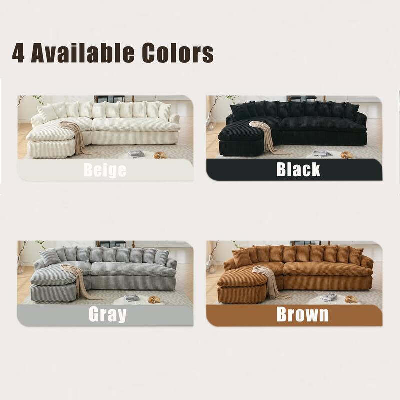 127" Modular Sectional Upholstered Sofa, L Shaped Couch with 10 Pillows, Modern Curved Couches with Left Chaise Lounge
