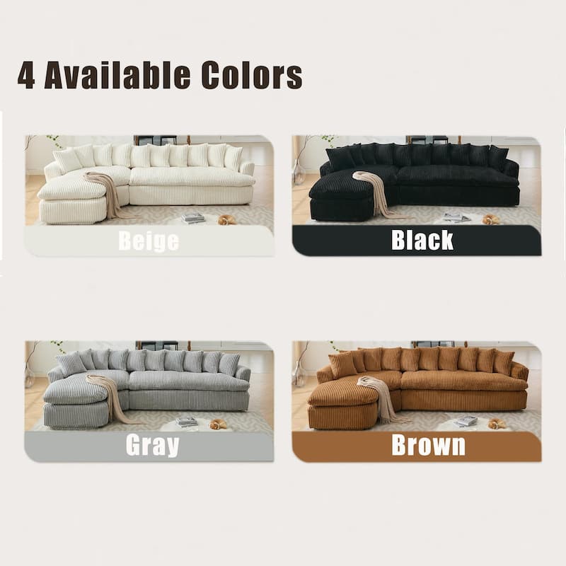 Modern L-Shaped Corduroy 4-Seat Modular Sectional Sofa with Curved Design and Back Cushions for Living Room