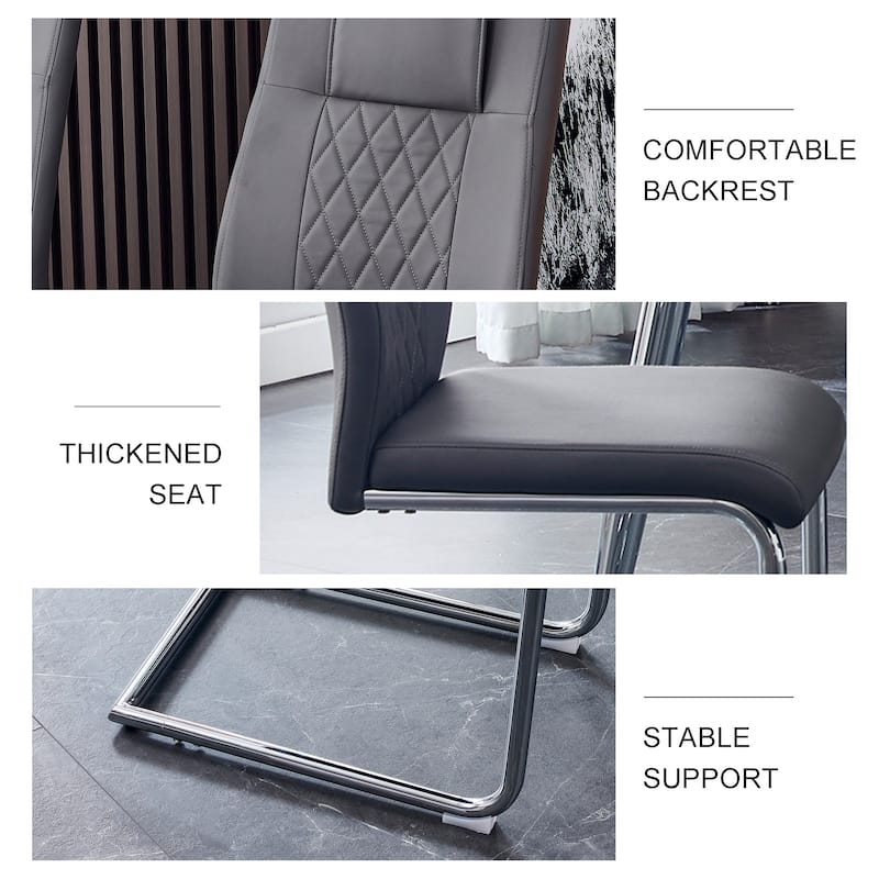 Faux Leather Dining Room Chairs with Upholstered Seat, Modern Kicthen Chairs Armless Accent Chairs with Metal Legs, Set of 4