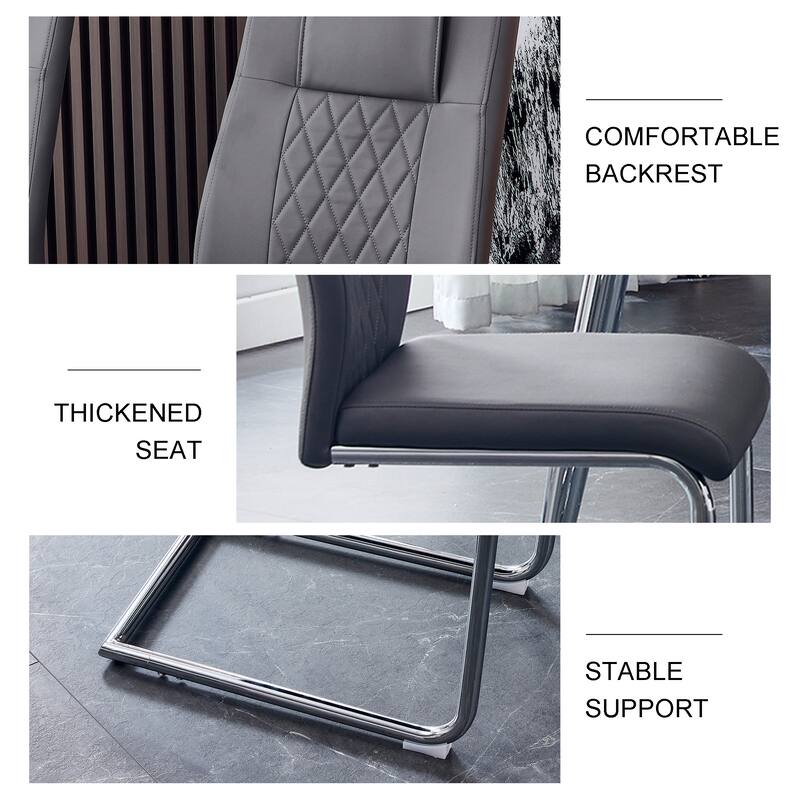 Leather Dining Table Chair Dining Chair Side Chair, Grey, Set of 4