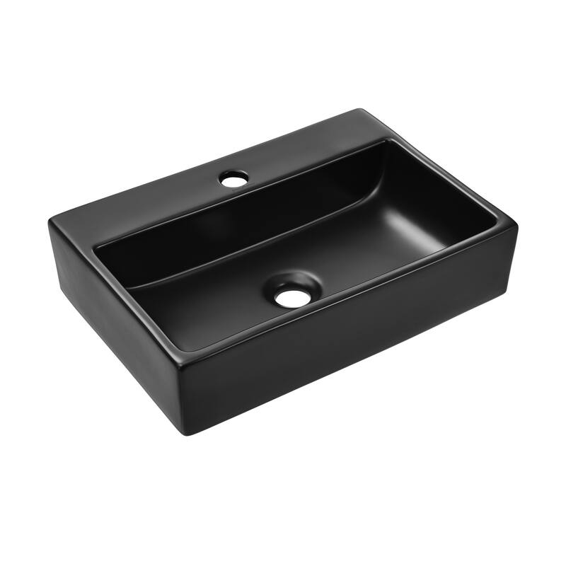 Reims 20 Rectangle Ceramic Vessel Sink, Matte Black - 20.9" x 14.2" 4.75" - 20.9" x 14.2" 4.75" - Black