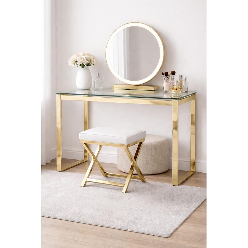 Glass Top Desk with Gold Base