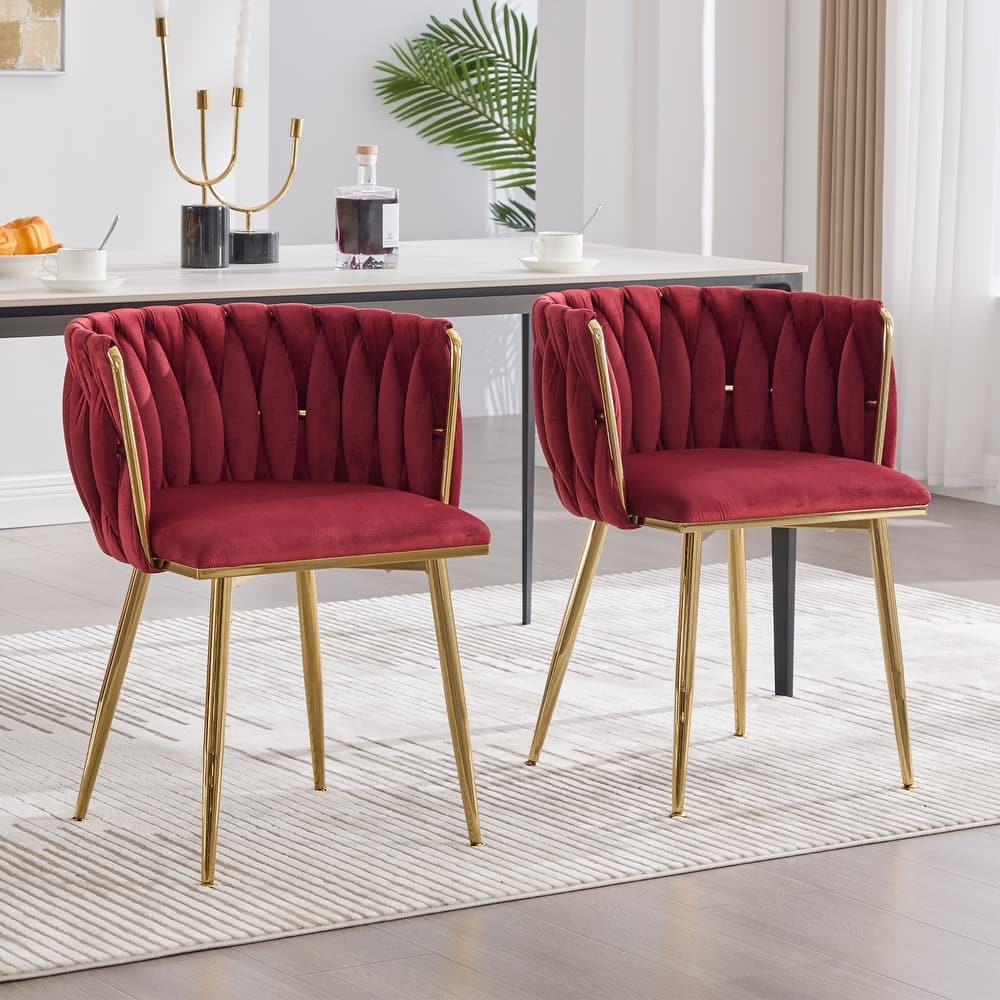 HOMEFUN Velvet Upholstered Tufted Side Dining Chair With Golden Legs（set of 2）