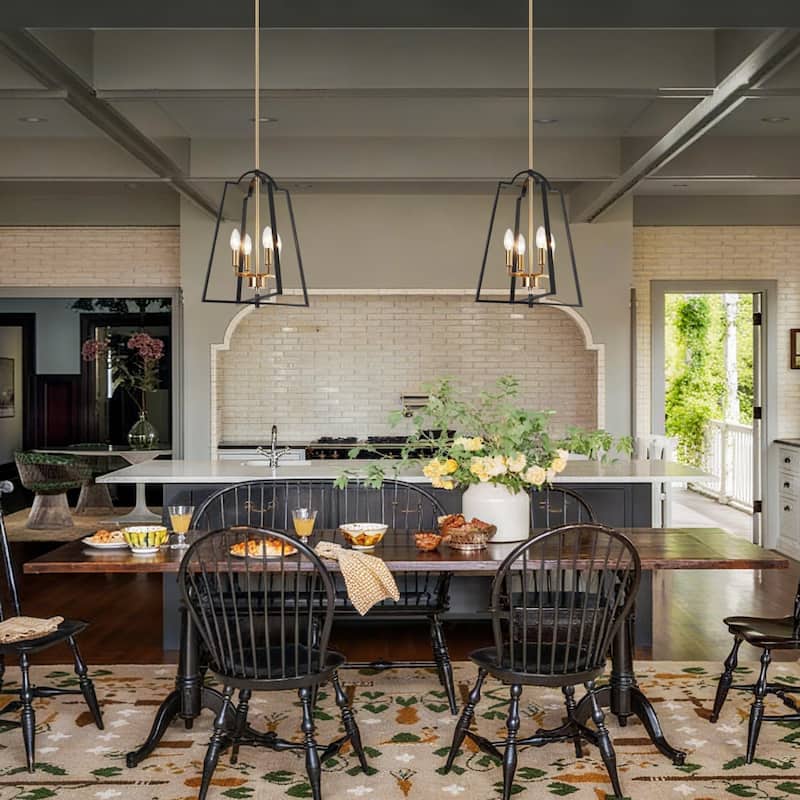 Modern 4-Light Geometric Chandelier Black Gold Pendant Lights for Dining Room - 14" W x 17.5" H