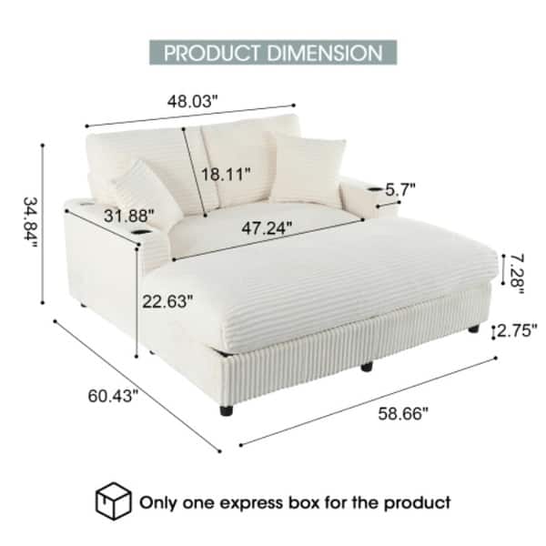 dimension image slide 0 of 4, GDFStudio - Polyester 50.9" Loveseat Chaise Lounge Chair with Cup Holders