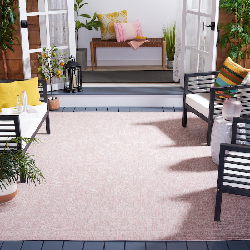 SAFAVIEH Courtyard Aquata Indoor/ Outdoor Waterproof Patio Backyard Rug - 8' x 11' - Soft Pink/Ivory