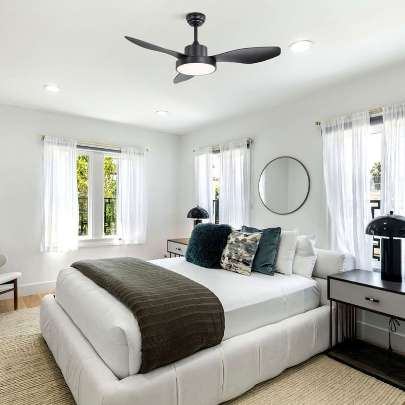 47 in. Modern Ceiling Fans in Black/White with 22W 3-Color LED Light, Remote Control & Reversible DC Motor