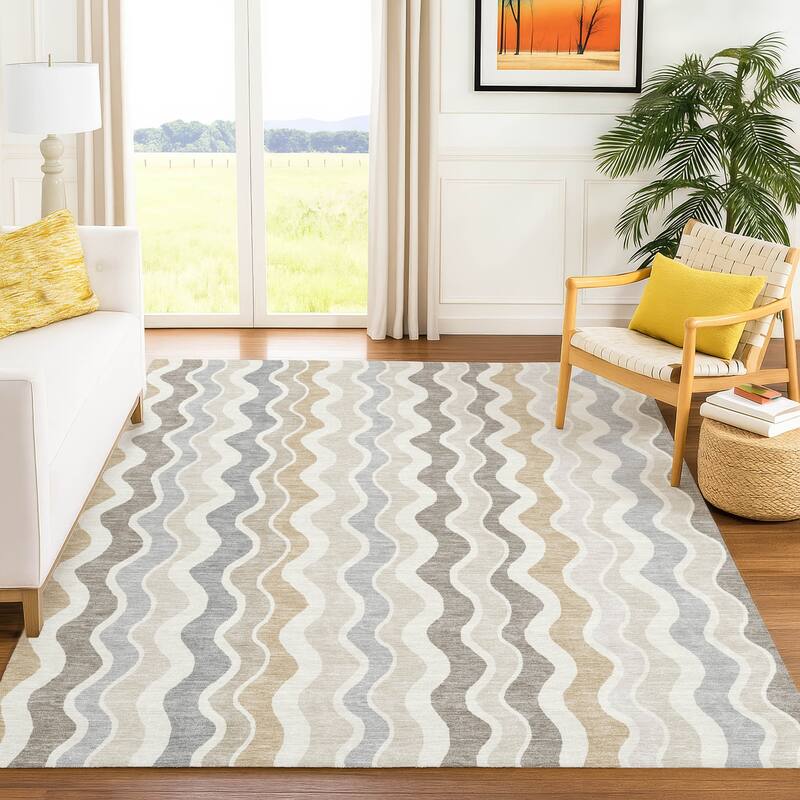 Machine Washable Indoor/ Outdoor Funky Stripe Chantille Rug
