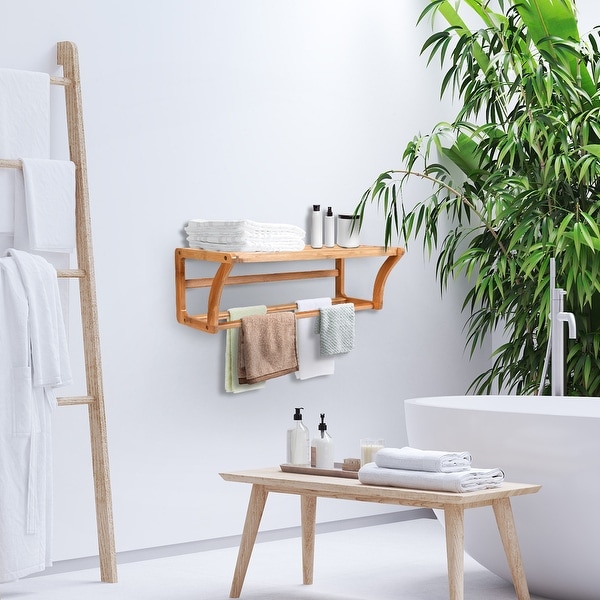 bathroom shelf with towel bar
