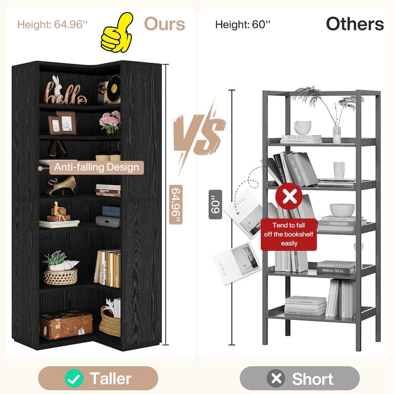9-Tier Corner Shelf, 65" Tall Modern Corner Bookshelf Bookcase