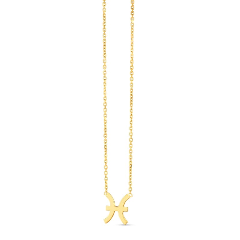 Curata 14k Yellow Gold 18" Pisces Horoscope Necklace (Spring Ring)