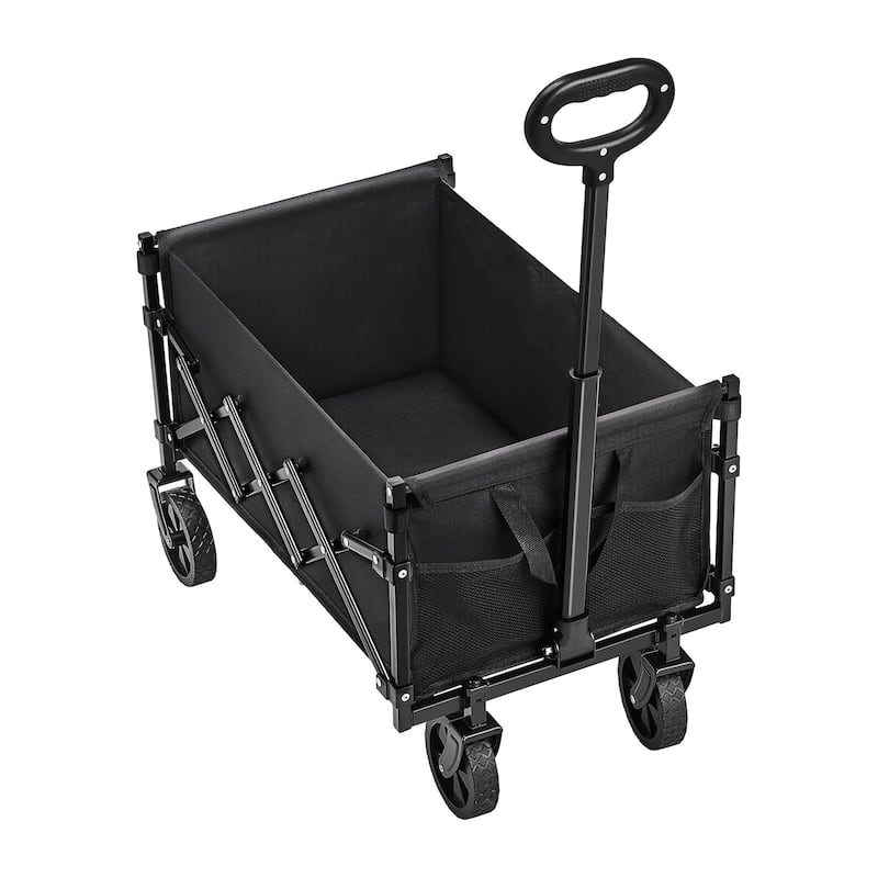 Black Steel Folding Wagon Cart with 300D Oxford Cloth, 225 lbs Capacity and PVC Wheels - 25.98 in x 17.72 in x 18.11 in