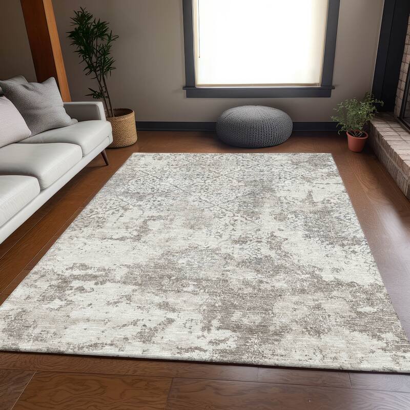 Machine Washable Indoor/ Outdoor Chantille Distressed Traditional Rug