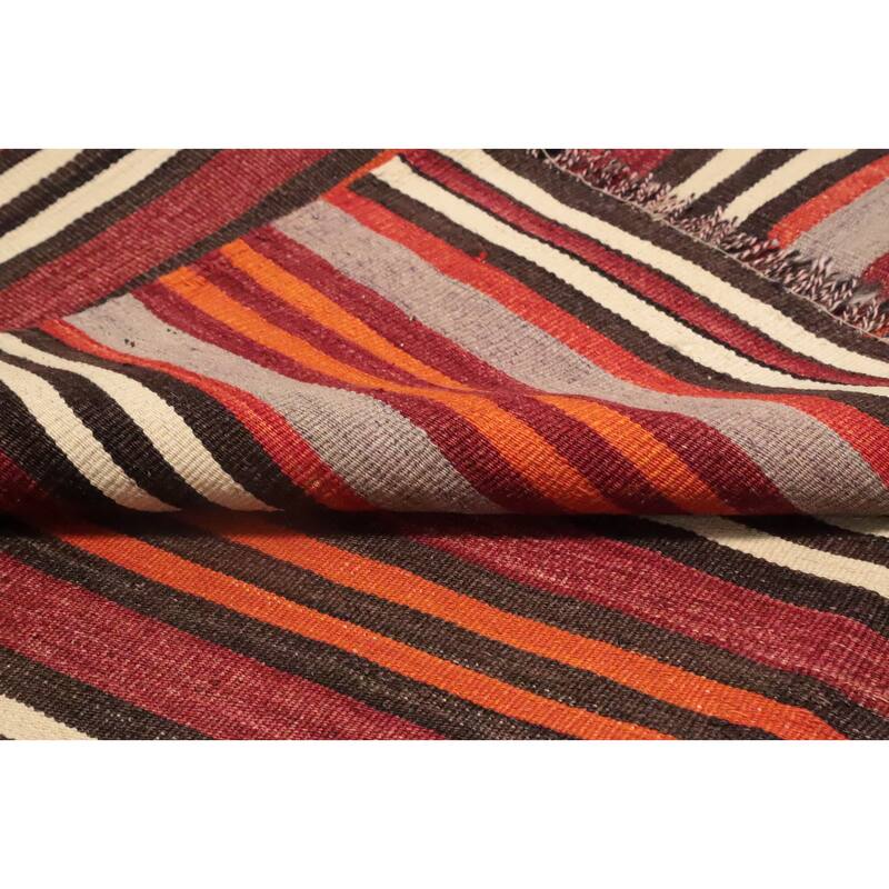 Hand Woven Oriental 100% Wool Carpet Southwestern Geometric Oranges & Rust Kilim Area Rug - 11' 0'' X 5' 2''