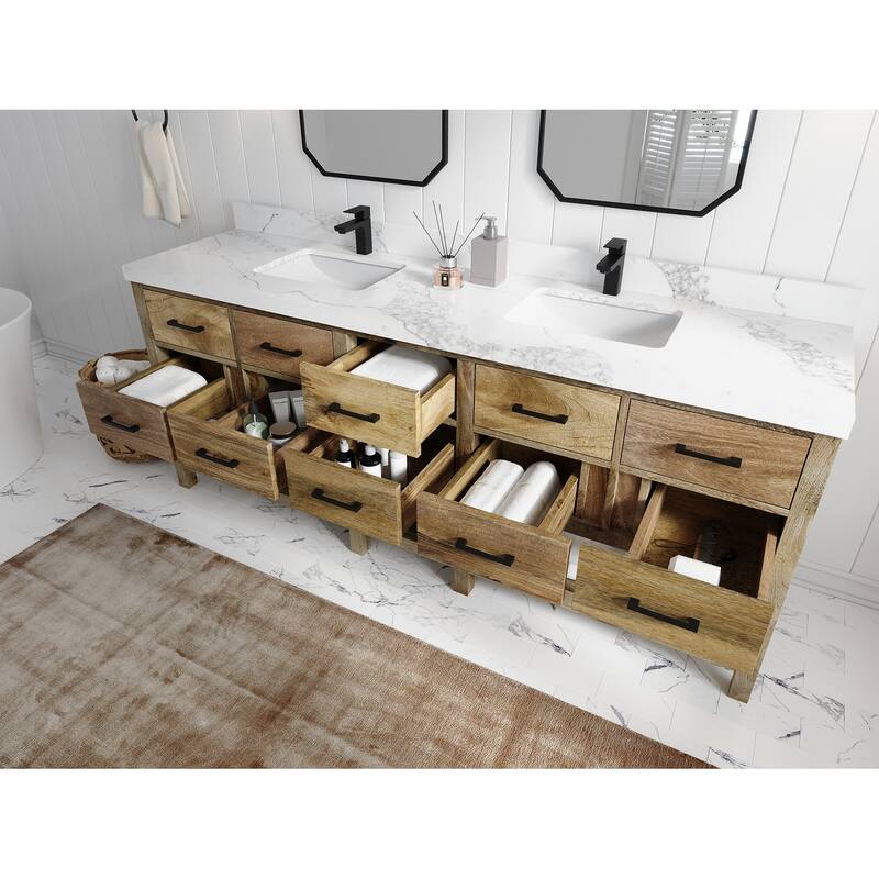 Willow Collections 84 in. W x 22 in. D Parker Mango Double Bowl Sink Bathroom Vanity with Parker Countertop