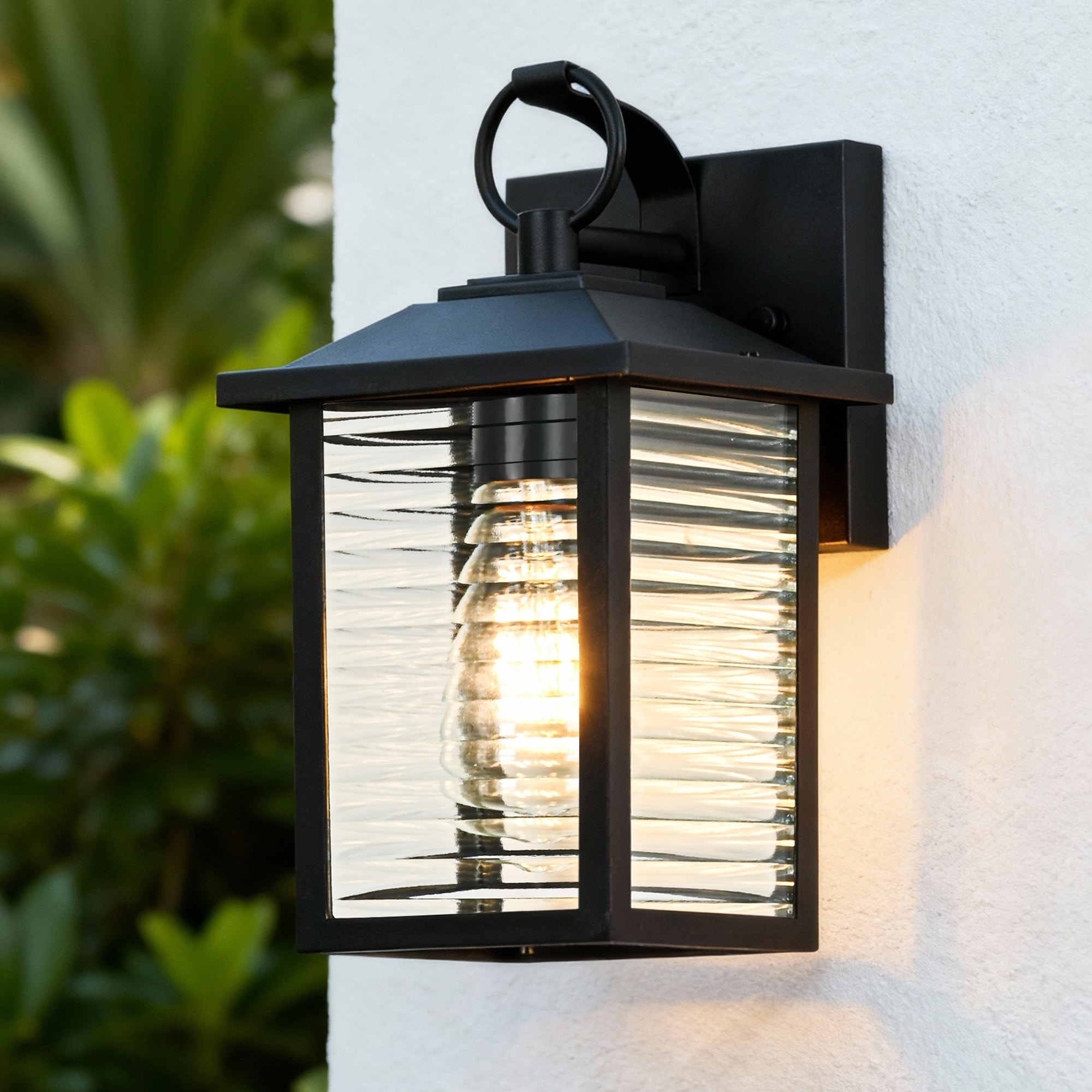 11 in. Sand Black 1-Light Outdoor Wall Lantern Sconce with Clear Glass Shade