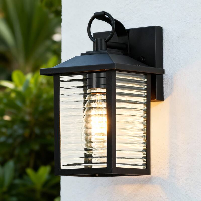 11 in. Sand Black 1-Light Outdoor Wall Lantern Sconce with Clear Glass Shade - Sand Black